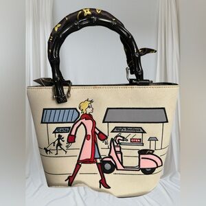 Gigi Olivia Cream/Black Handbag “Gigi’s Boutique” Embroidered NWT